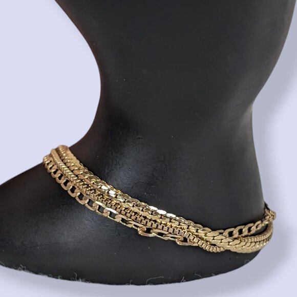 3-Strand Gold Tone Chain Anklet - Picture 2 of 5